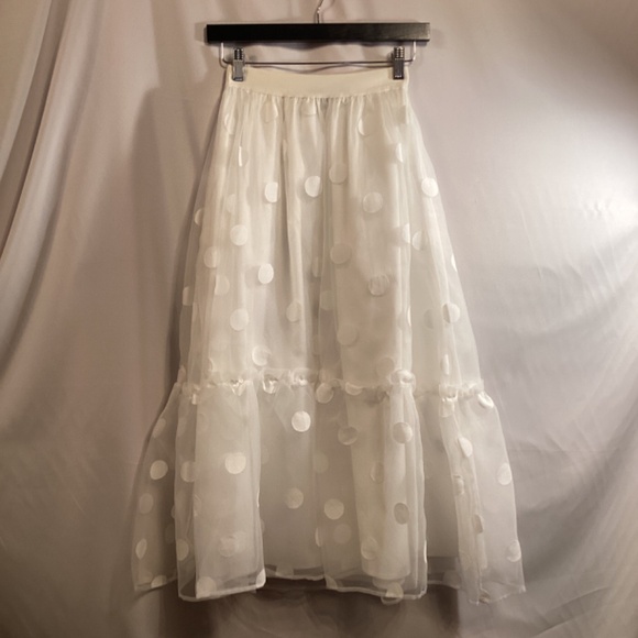 17. Anthropologie Eva Franco Tulle Midi Skirt White Organza with polka dots nwt - Picture 6 of 9